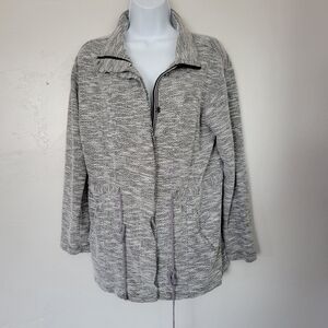 Skies Are Blue Black White Grey Jacket Full Zip Drawstring Waist Thick Comfy Top